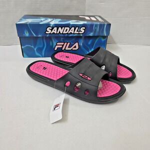 New in box Fila Malibu Sandals Womens sz 8 Slides Black Pink